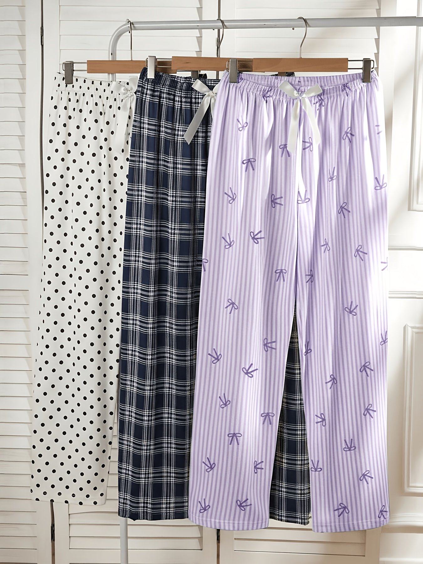 Ladies' Sleep Pants, 3 Pairs. Comfortable Elastic Waist Long Pants Are The Perfect Choice