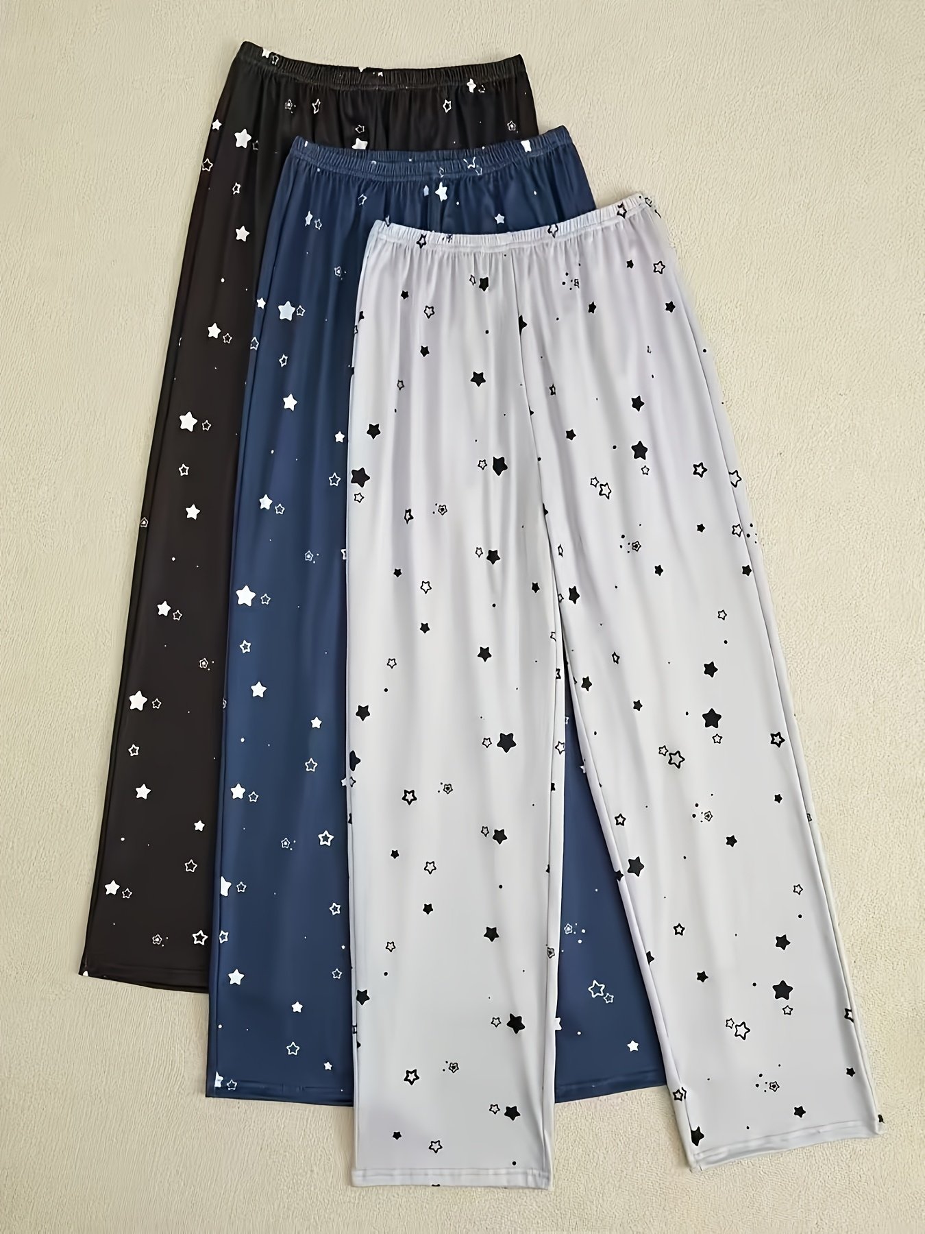 Ladies' Sleep Pants, 3 Pairs. Comfortable Elastic Waist Long Pants Are The Perfect Choice